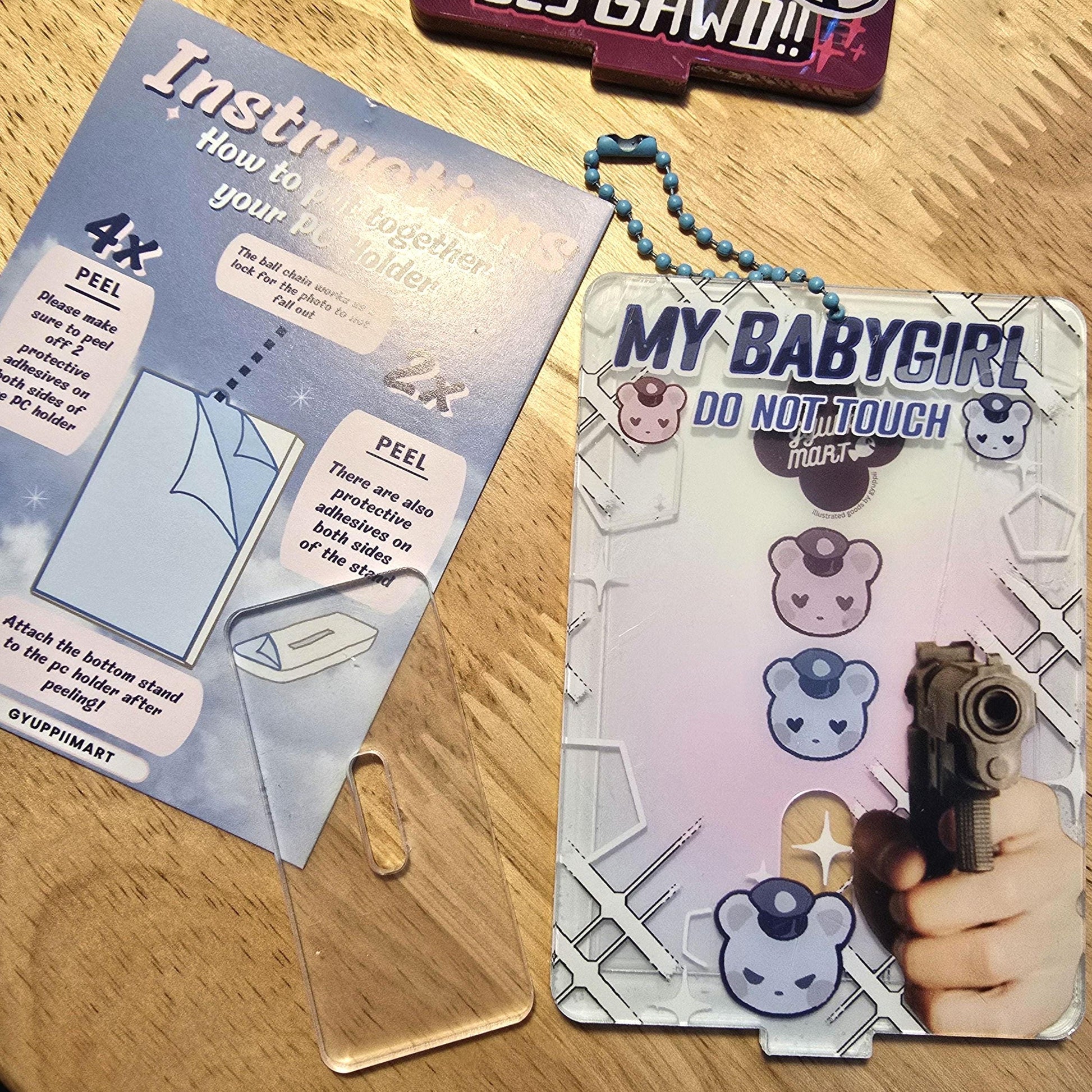 Babygirl Boom Shaka Laka Kpop Photocard holder acrylic stand frame and charm