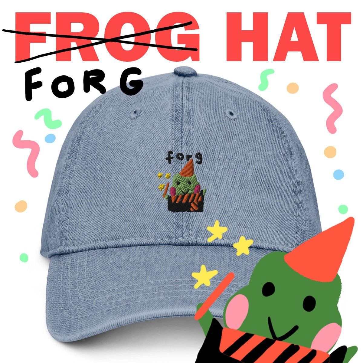 Frog I mean Forg Wizard Denim Hat Cap Cute Kawaii