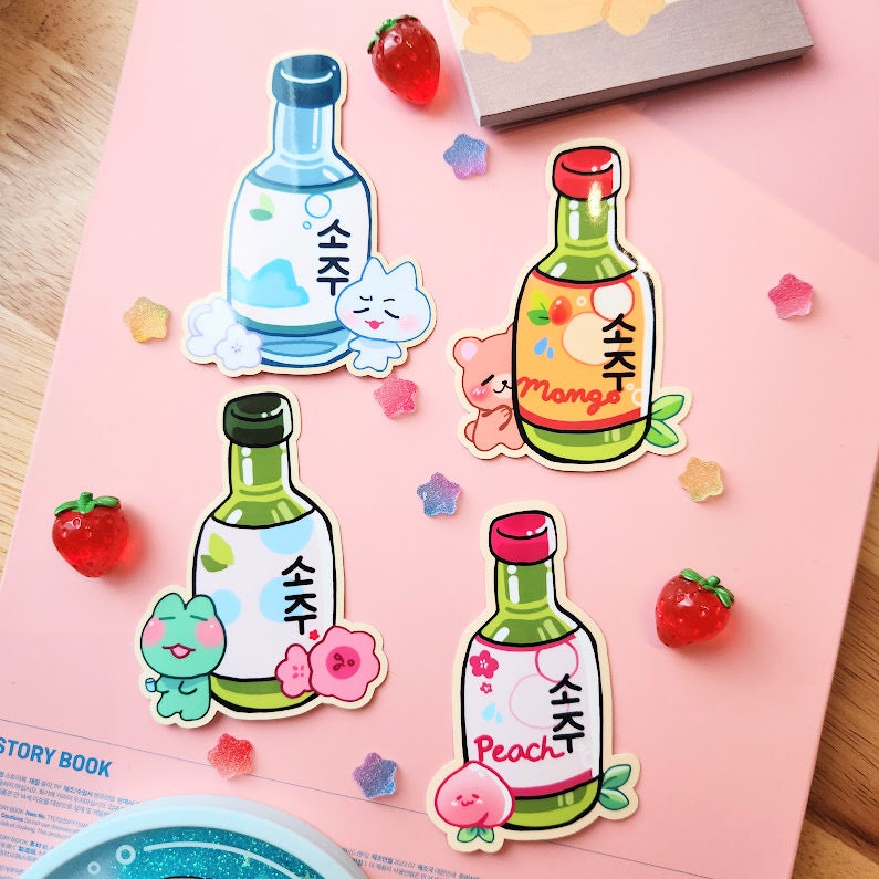 Soju Stickers Cute Character flavored original soju sticker designs frog bear mango peach