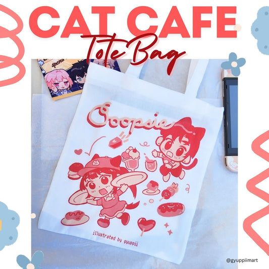 Cat Cafe Chibi Anime Tote Bag