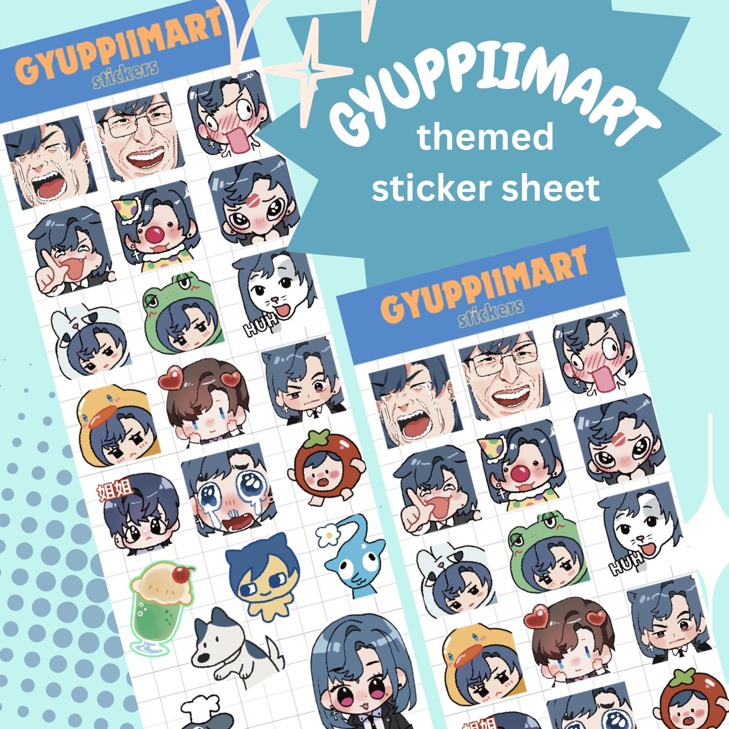 GYUPPIIMART Konbini silly Twitch emote sticker sheet