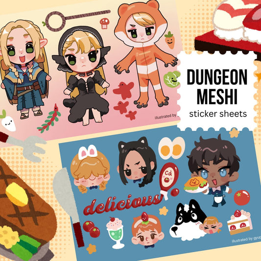 Delicious Dungeon Meshi themed DnD party sticker sheet Marcille Kabru Diner