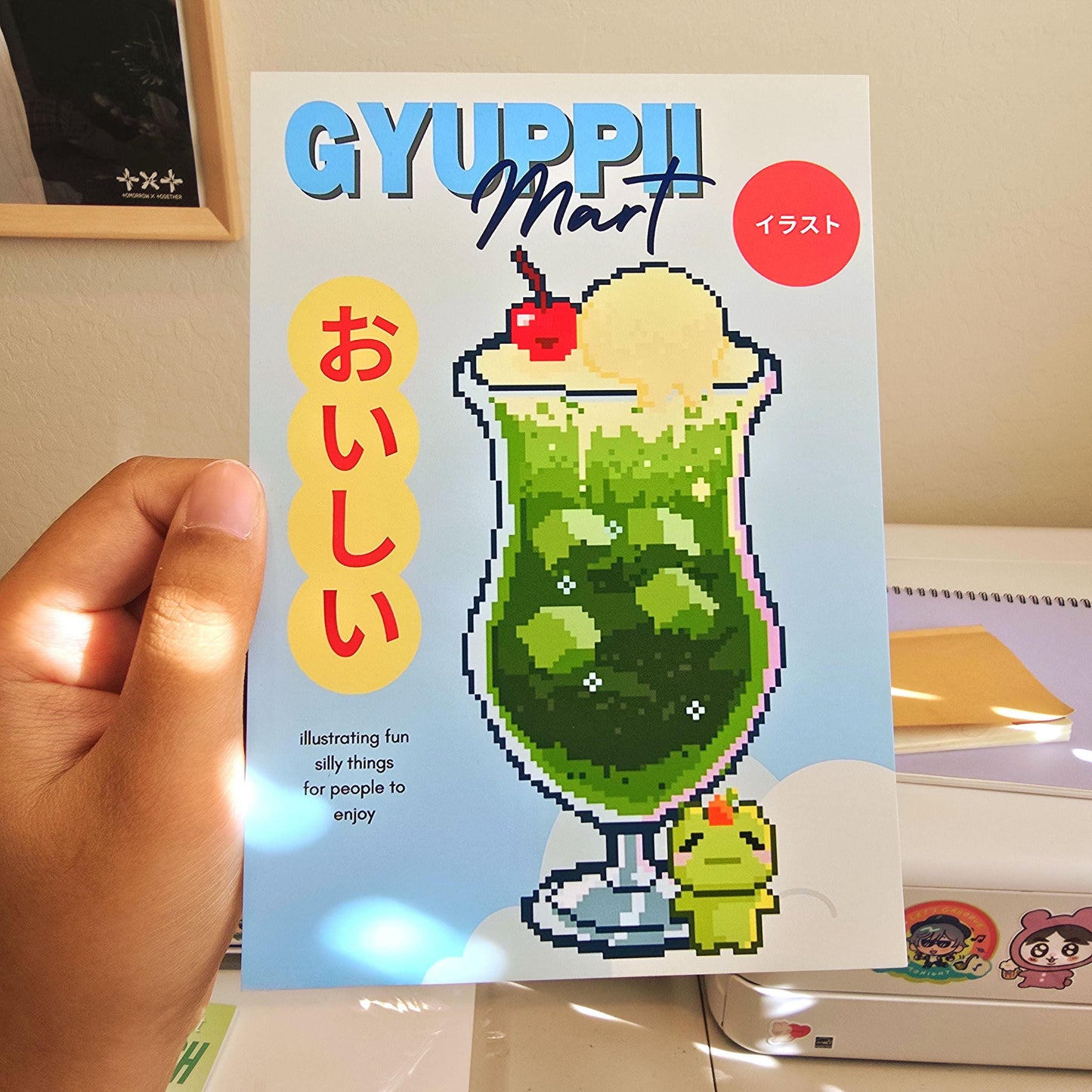 Original Gyuppiimart Konbini Pixel Art Prints 5x7 Melon Soda Omurice Kakigori Cake Chickens