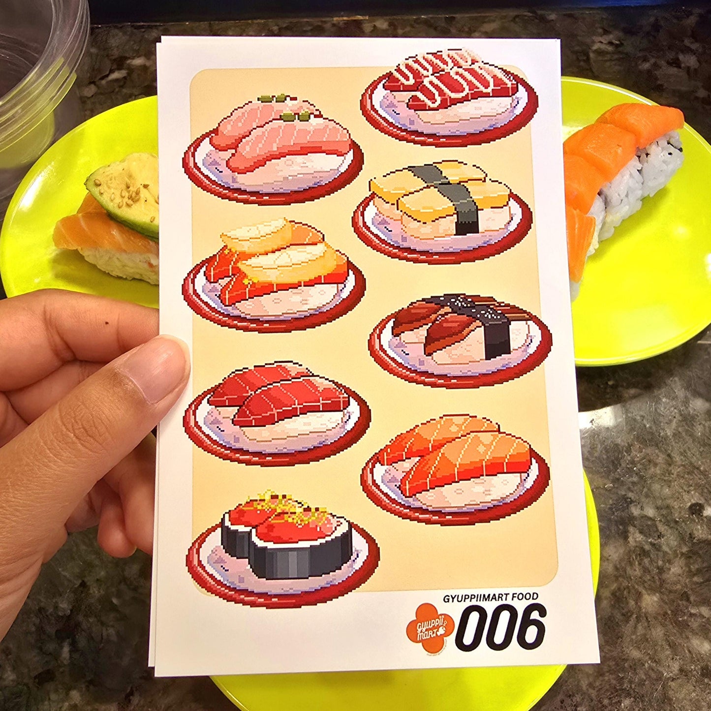 Conveyor Belt Sushi Original Pixel Art Mini Prints 4x6 Gyuppiimart