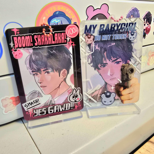 Babygirl Boom Shaka Laka Kpop Photocard holder acrylic stand frame and charm