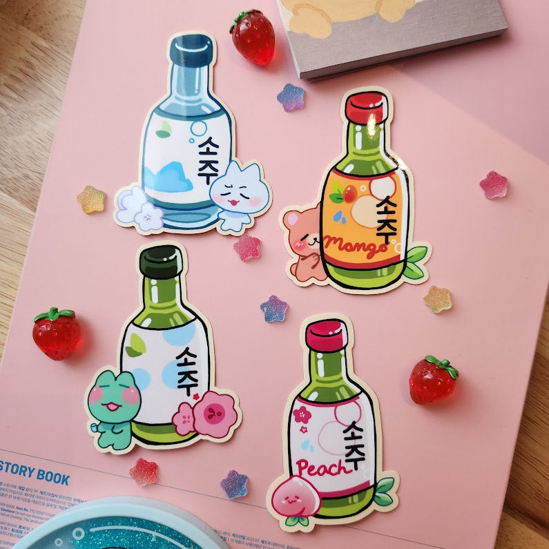 Soju Stickers Cute Character flavored original soju sticker designs frog bear mango peach